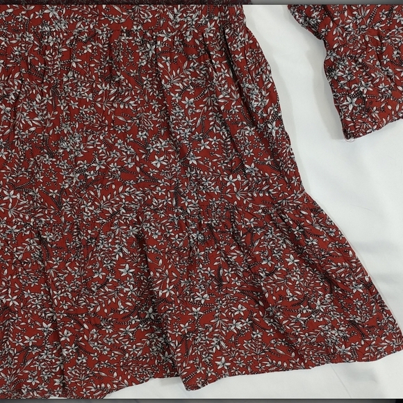 Emery Rose Women's Floral Red Mini 2 Tier Countrycore Boho Earthy Dress Size M - Picture 3 of 10